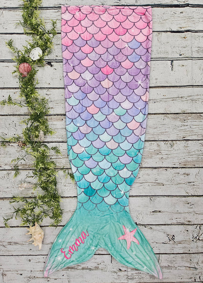Personalized Fleece Mermaid Tail Blankets